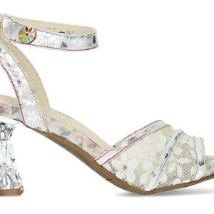 Avita Silver and Cream Lace Ankle-Strap Heels 35= 5 USA